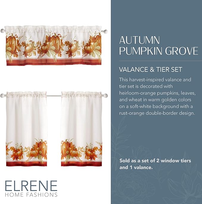 Elrene Home Fashions Autumn Pumpkin Grove Window Tier Set and Kitchen/Café - Image 2