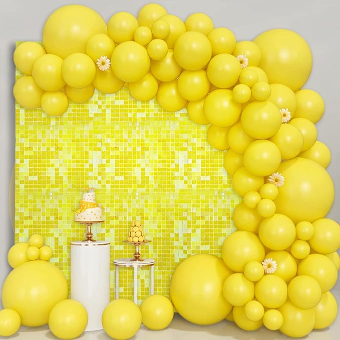 12PCS Colorful Yellow Shimmer Wall Backdrop, Square Sequin Photo Backdrops Panel - Image 3