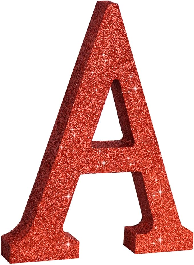 TONIFUL 8 Inch Red Glitter Letter A Table Centerpiece A-Z Red Birthday Party by TONIFUL