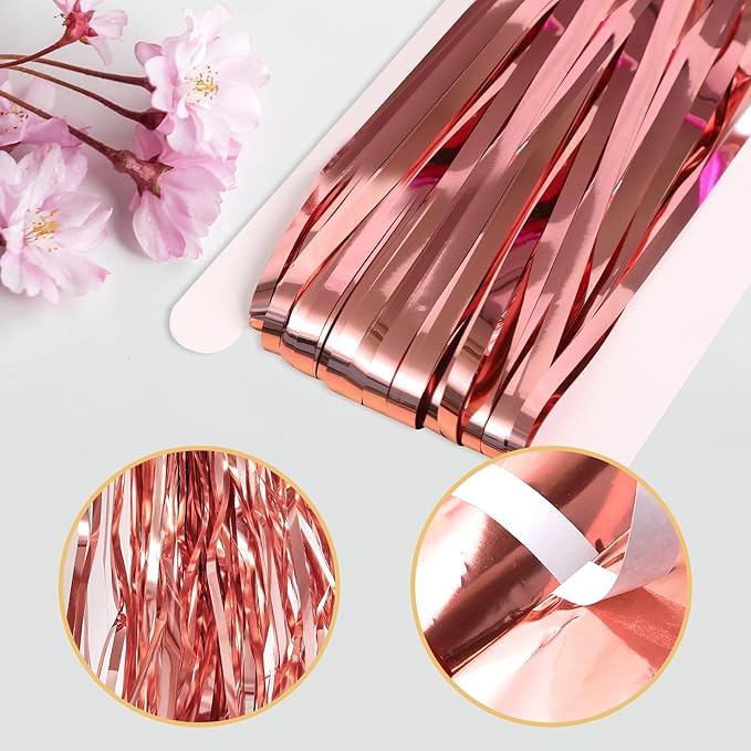 5 Pack Rose Gold Fringe Backdrop 3.2ft x 8.2ft Foil Curtain Tinsel Fringe - Image 4