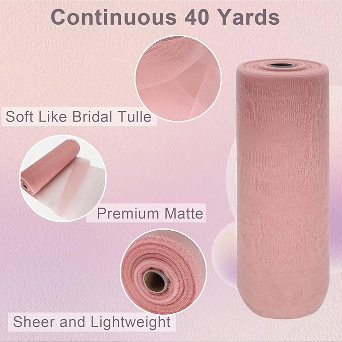 Dusty Rose Tulle Fabric Roll Spool Bolt Large Tulle Wedding Party Decoration - Image 2