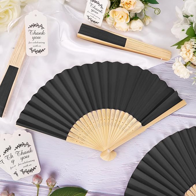 50Set Wedding Hand Fans Party Favors Black Paper Folding Handheld Fans Bulk - Image 4