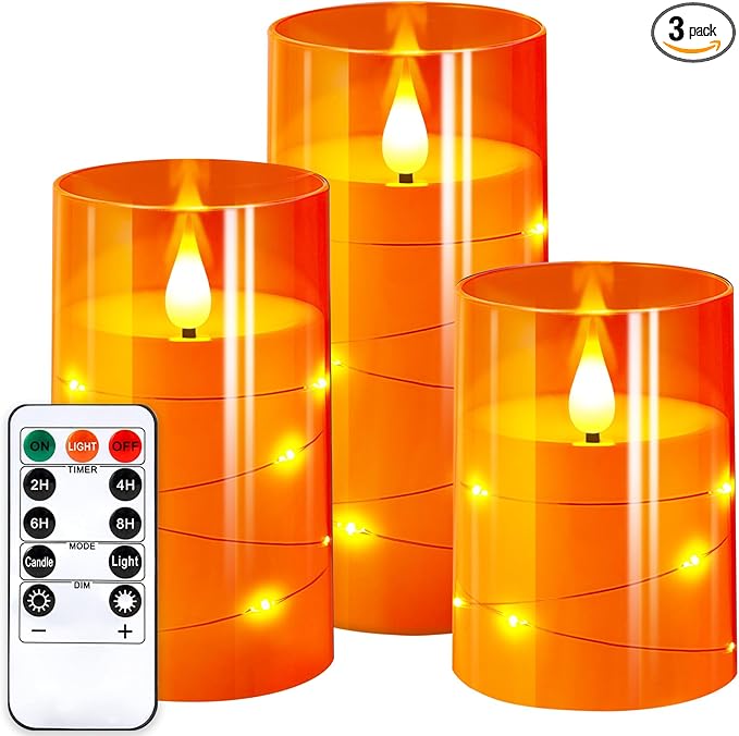NURADA Flameless Candles with Remote Timers: Built-in Star String Lights 3D by NURADA