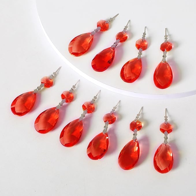 10pcs Crystal Prisms Chandelier Red Ornament Pendants Rainbow Maker 38mm Drop - Image 4