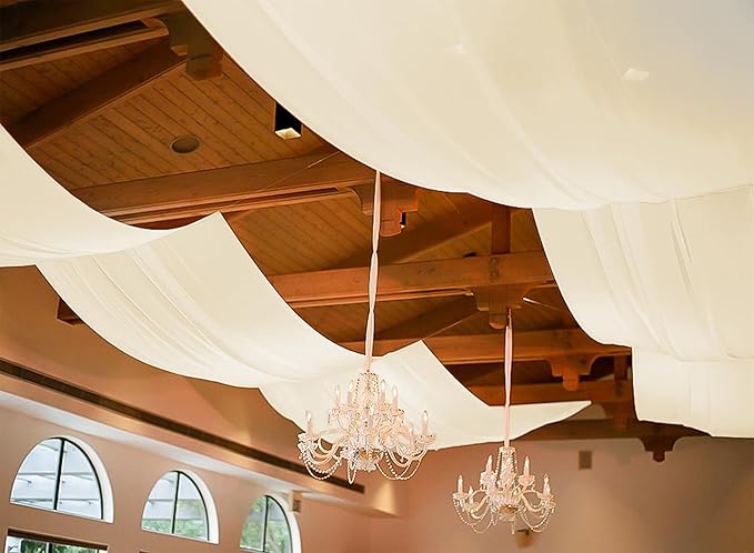 6 Panels Ivory Wedding Drapes, 5ftx20ft Cheesecloth Sheer Fabric Curtain Arch - Image 8