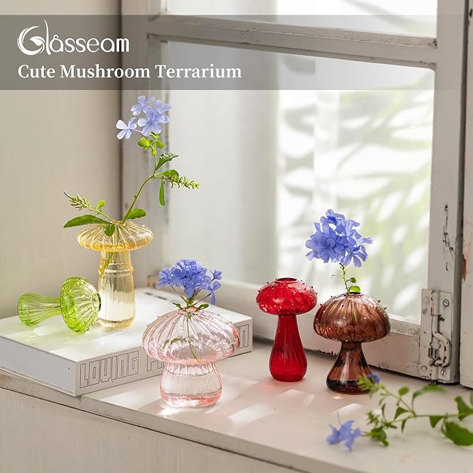 Glasseam Mushroom Planter Propagation Vase, Cute Hydroponic Small Planter - Image 2