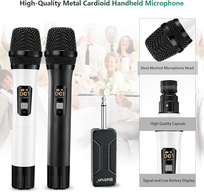 Wireless Microphone, Bietrun UHF Metal Dual Handheld Cordless Dynamic Mic System - Image 3