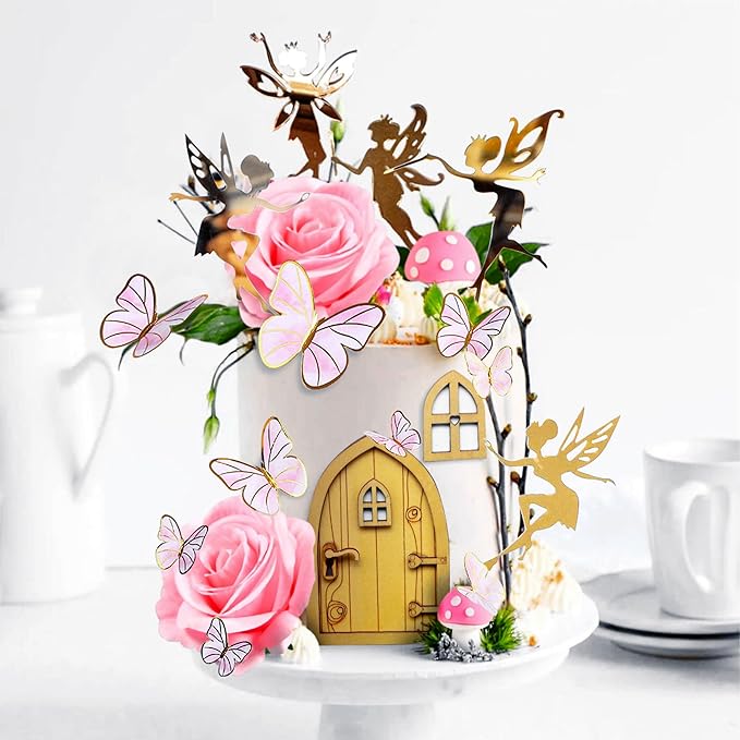 JeVenis Pink Fairy Cake Decoration Mushroom Cake Decoration Fairy Cake - Image 6