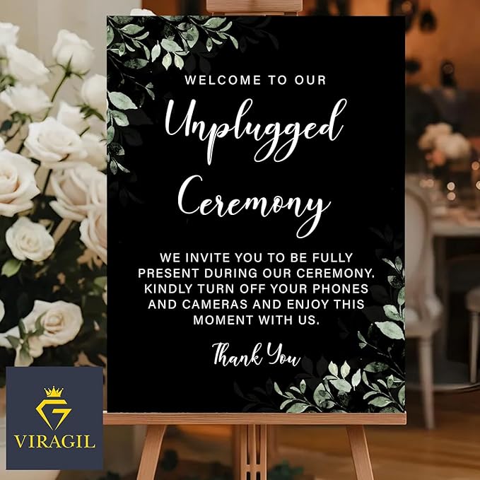Unplugged Ceremony Wedding Sign – Elegant Greenery Design - Image 4