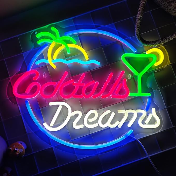 Cocktails Dreams Neon Sign Led Wall Decor Man Cave Neon Light Up Signs Wall Art - Image 2