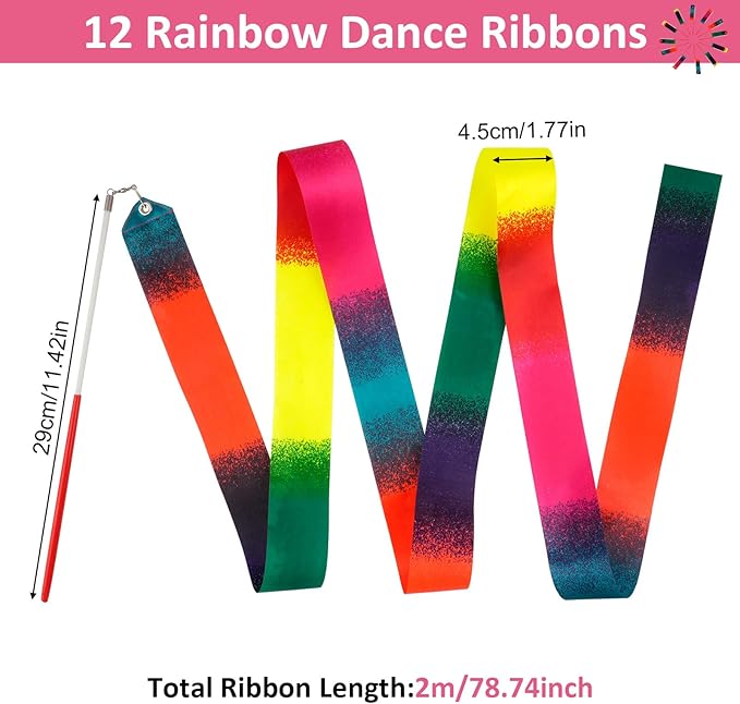 12 Pack Dance Ribbons for Kids, Dance Class, Birthday Party, Gymnastics - Image 2