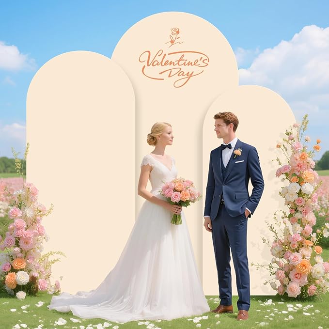 Wedding Arch Stand with Beige Spandex Fitted Arch Backdrop Cover Set 6FT 6.6FT - Image 2