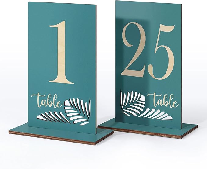 Wooden Table Numbers 1-25, 3.2x5.8 Inch Double Sided Rustic Blue Wedding Table by HZGUEOSTB