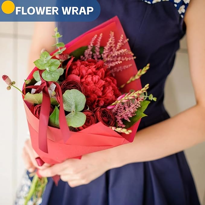 Red Wrapping Paper, Bouquet Flower Gift Wrap - Image 3
