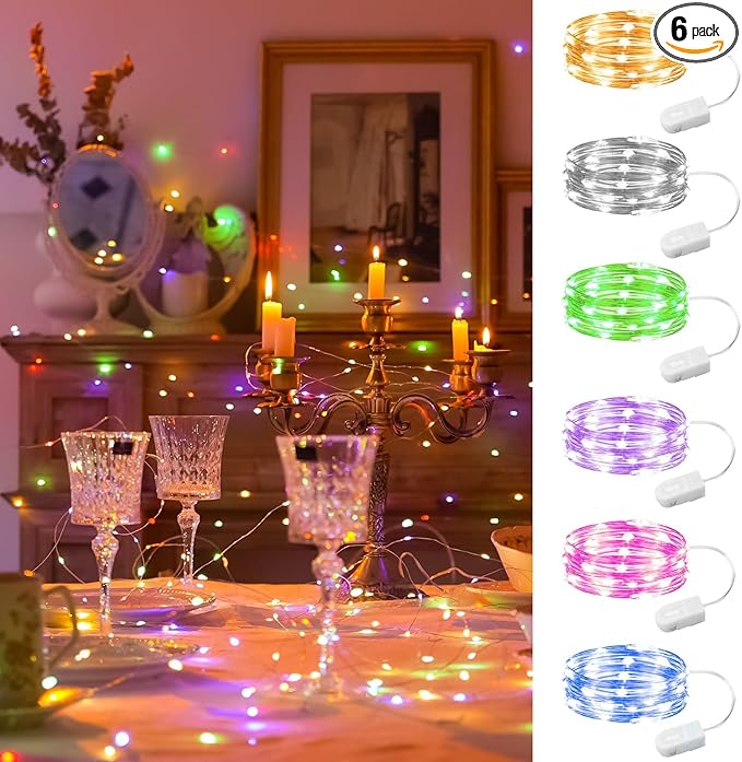HXWEIYE 6 Pack Multicolor Fairy Lights Battery Operated, 7ft 20LED Mini Fairy by LightUpYourHomewHXWEIYE