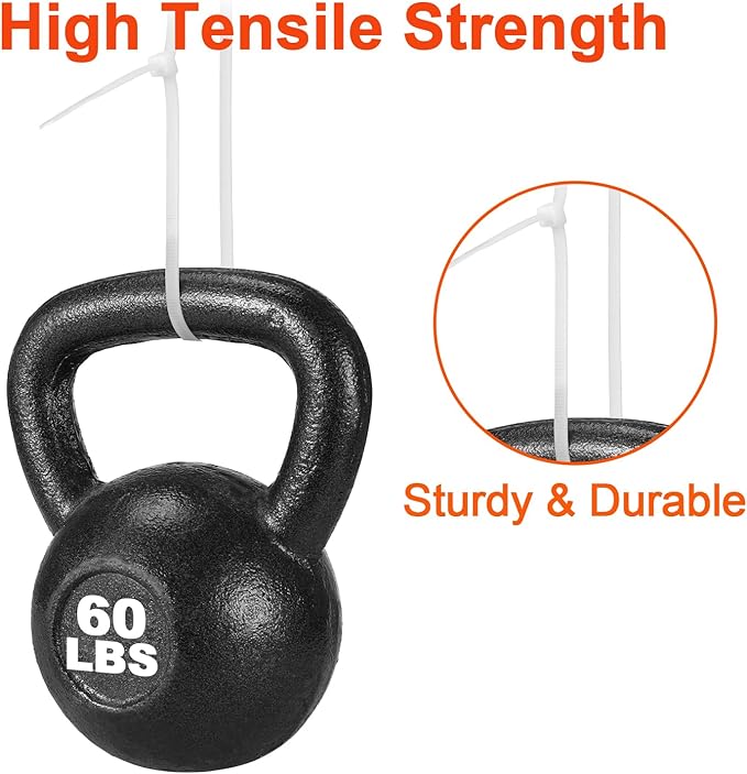 26 Inch White Long Zip Ties, 60 LBS Tensile Strength Heavy Duty Large Cable - Image 4