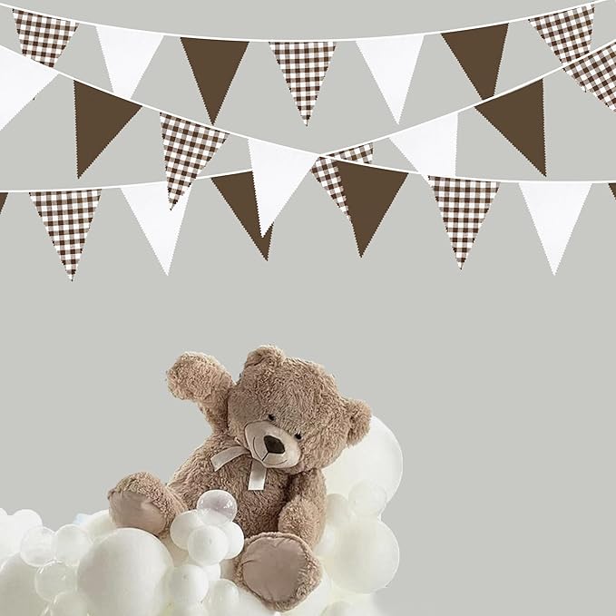 32Ft Coffee Brown Party Decorations Brown Buffalo Plaid Checkered White - Image 3