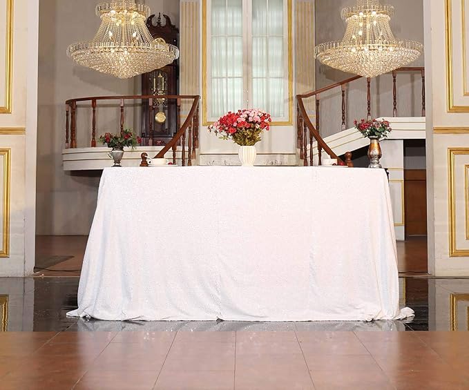 SquarePie Sequin Tablecloth 50 x 72 Inch White Sparkly Table Linen - Image 9