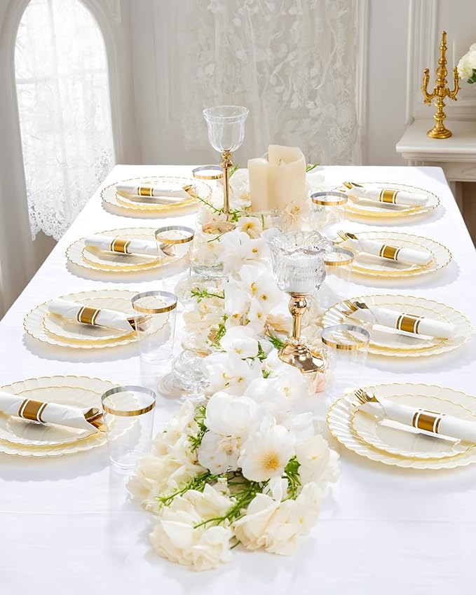 YOUBET 350PCS Ivory Scalloped Plastic Plates - Image 8