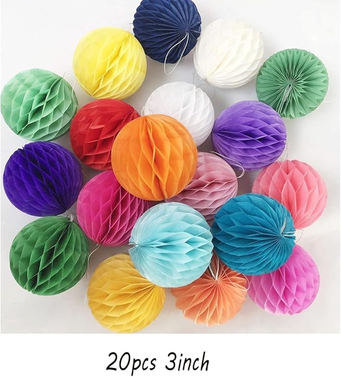 20pcs 3inch Honeycomb Decoration Paper Flower Balls Tissue Paper Pom Poms - Image 2