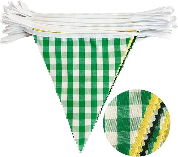 32Ft Yellow Green Party Decorations Green Yellow Gingham Banner Buffalo Plaid - Image 2