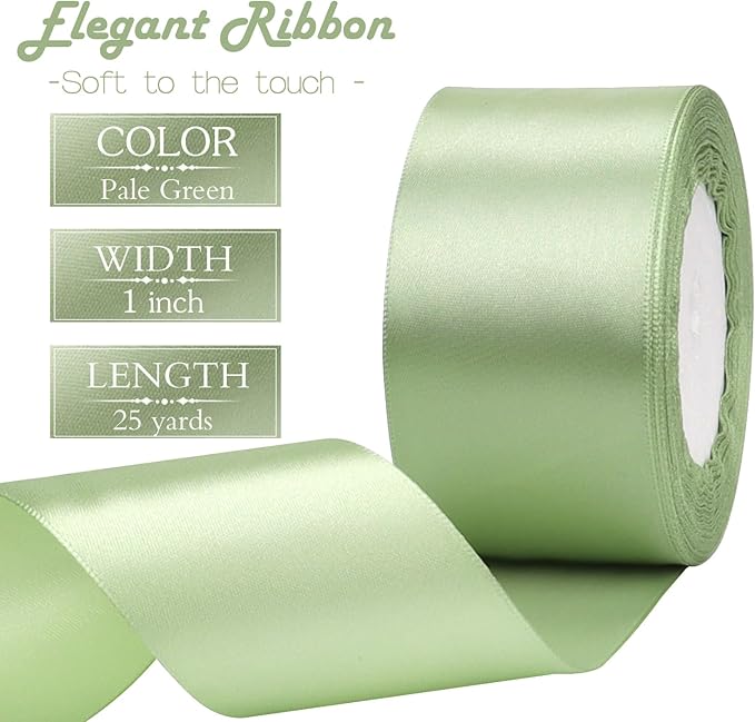 Pale Green Solid Satin Ribbon 2 Inch 25 Yards Solid Polyester Fabric Ribbon - Image 3