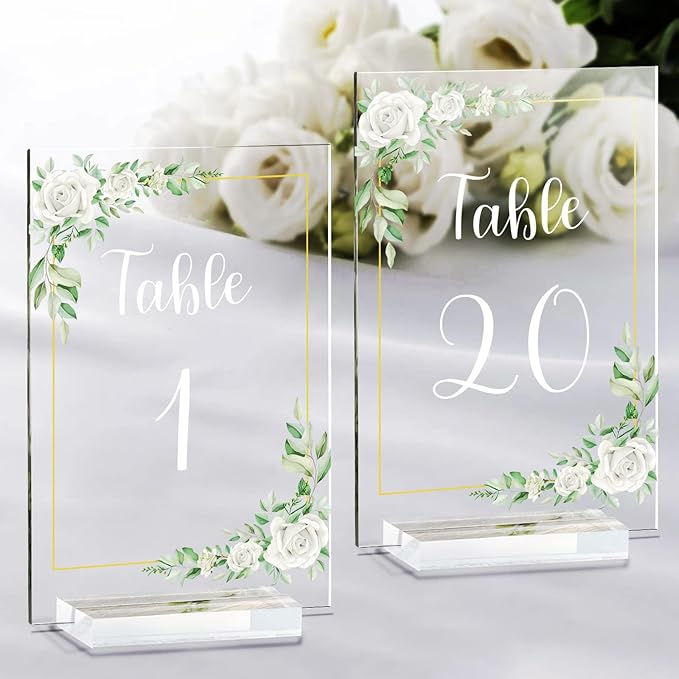 OurWarm White Rose Acrylic Wedding Table Numbers 1-20, 4x6 Inch Printed by OurWarm