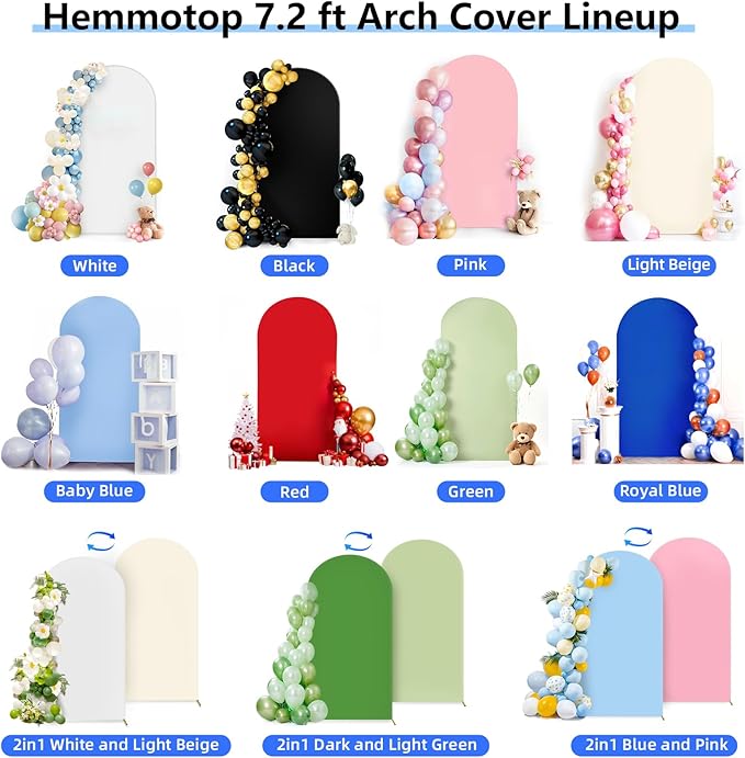 HEMMOTOP 7.2 ft Light Beige Arch Backdrop Cover, Ivory Spandex Arch Covers - Image 9
