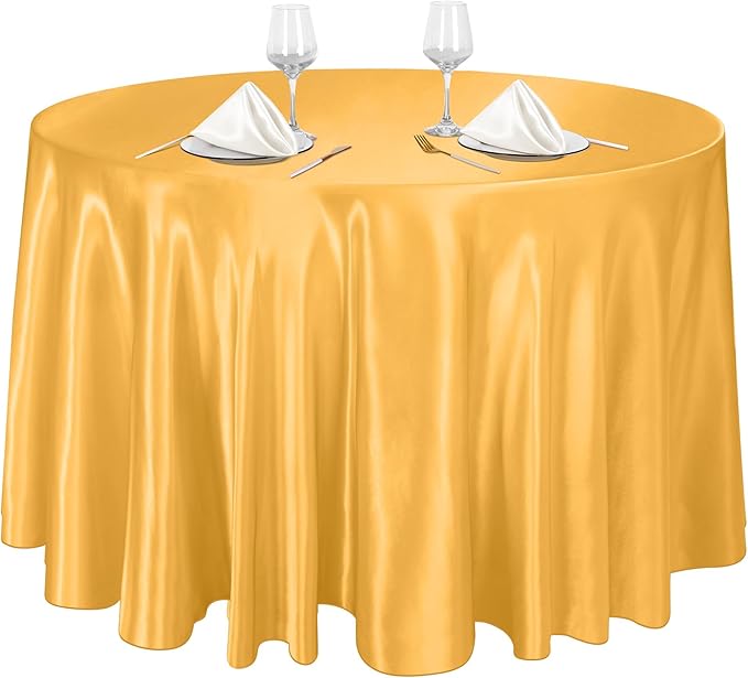 Ruisita 120 Inches Round Satin Tablecloths Gold Overlay Round Satin Table Cover by Ruisita