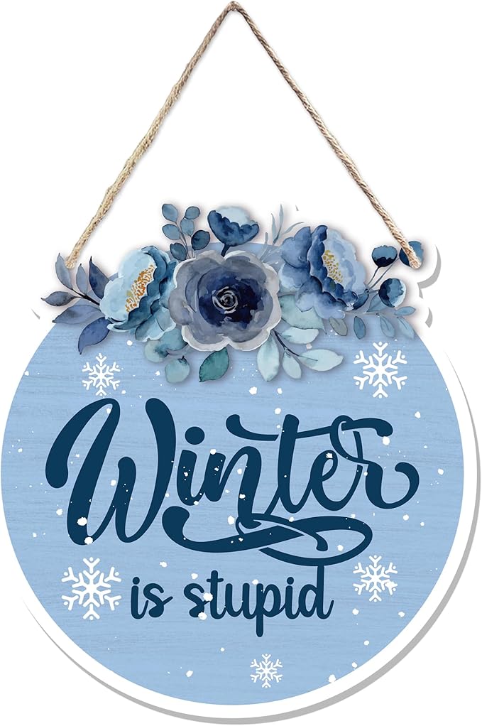CGBHW Funny Navy Blue Winter Christmas Wooden Sign, Winter Snowflake Snowy by CGBHW