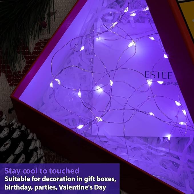 HXWEIYE 6 Pack Purple Fairy Lights Battery Operated, 7ft 20LED Mini Fairy - Image 4