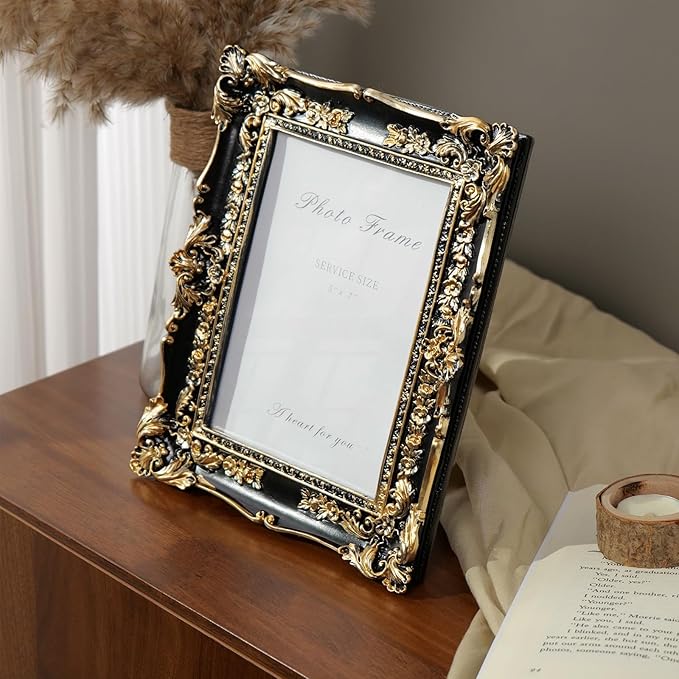 Cuspin Vintage Black and Gold Picture Frame 5x7, Ornate Baroque Resin - Image 7