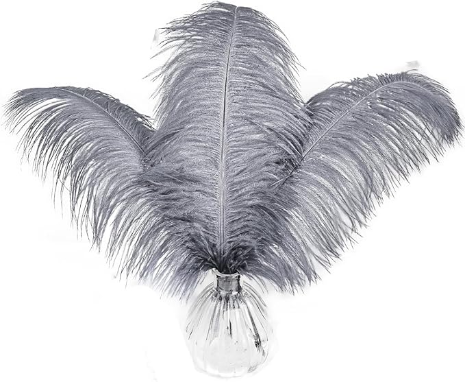 HAPPY FEATHER 16-18 inch Gray Ostrich Feathers Craft by SupplyHighQualityFeathers