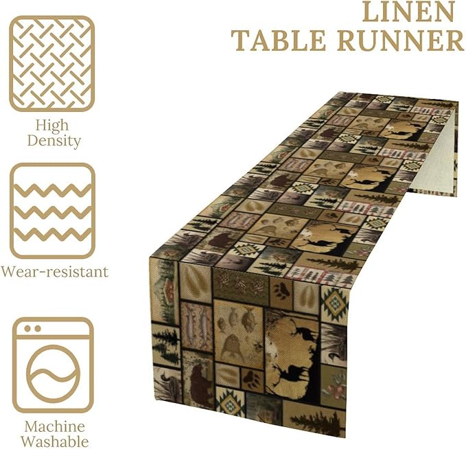Vintage Deer Bear Table Runner, Fish Retro Farmhouse Cabin Lake Country Lodge - Image 4