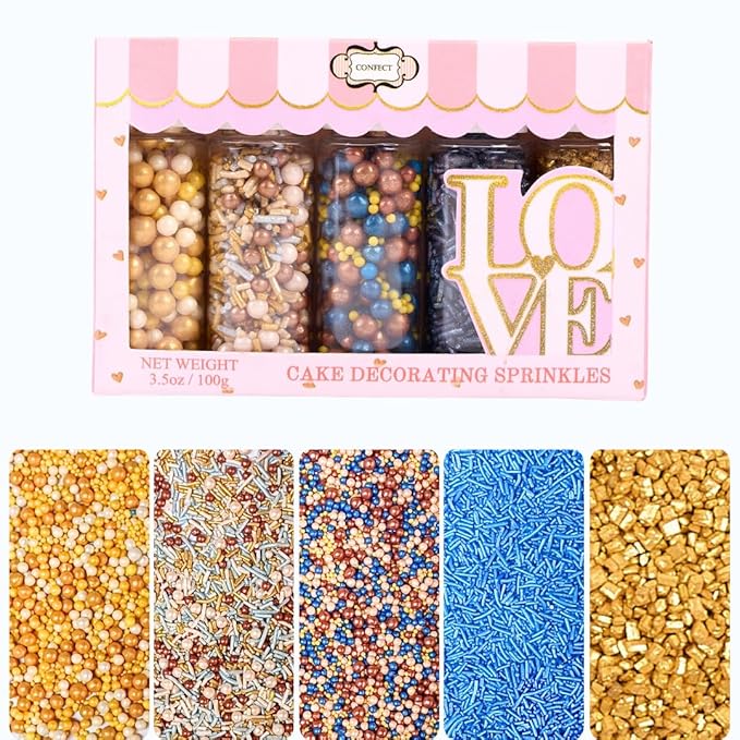Confect Cake Decorating Sprinkles |Edible Pearl Sprinkles | Mix Gold White Blue by CONFECTTHECAKEDECORATINGCO