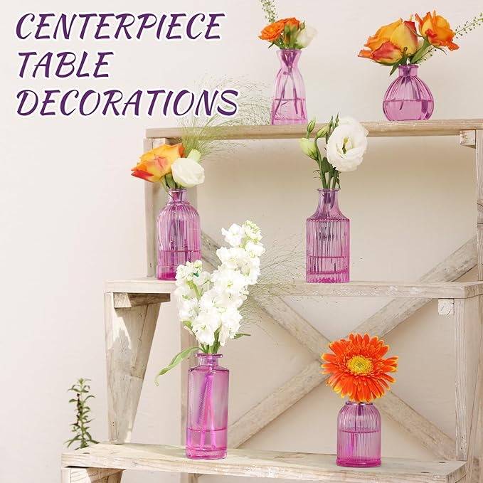 24PCS Bud Vases for Decor Cool Hot Pink Small Glass Flower Vase in Bulk Wedding - Image 8