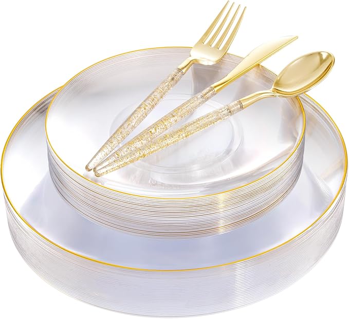 Liacere 150PCS Clear Gold Plastic Plates by Liacere