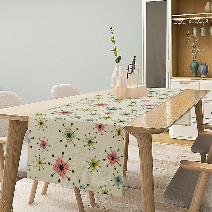 Mid Century Table Runner, Flag Retro Atomic Starburst 1950s Abstract Geometric - Image 2