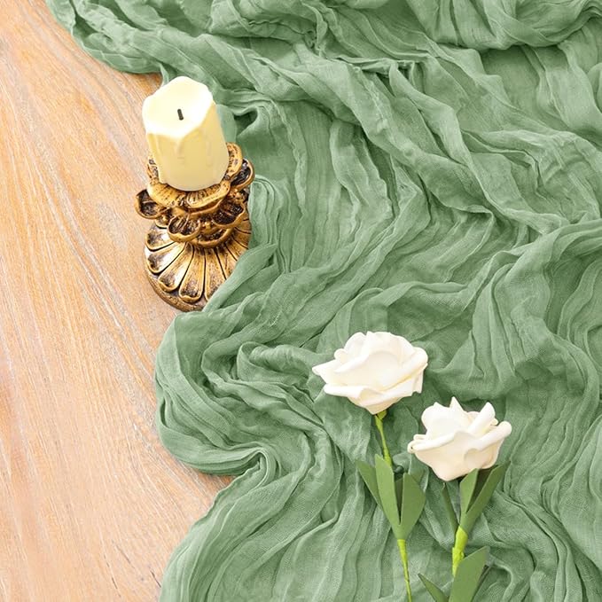 6Pcs Sage Green Cheesecloth Table Runner 120 Inch Green Cheesecloth Table - Image 7