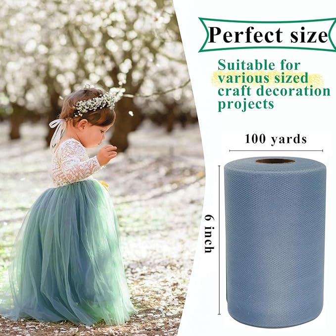 Dusty Blue Tulle Fabric Rolls 6 Inch by 100 Yards Fabric Spool Tulle Ribbon - Image 2