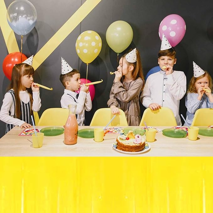 3 Pack 29 x108 Inch Macaron Yellow Foil Fringe Table Skirts Metallic Banner - Image 6