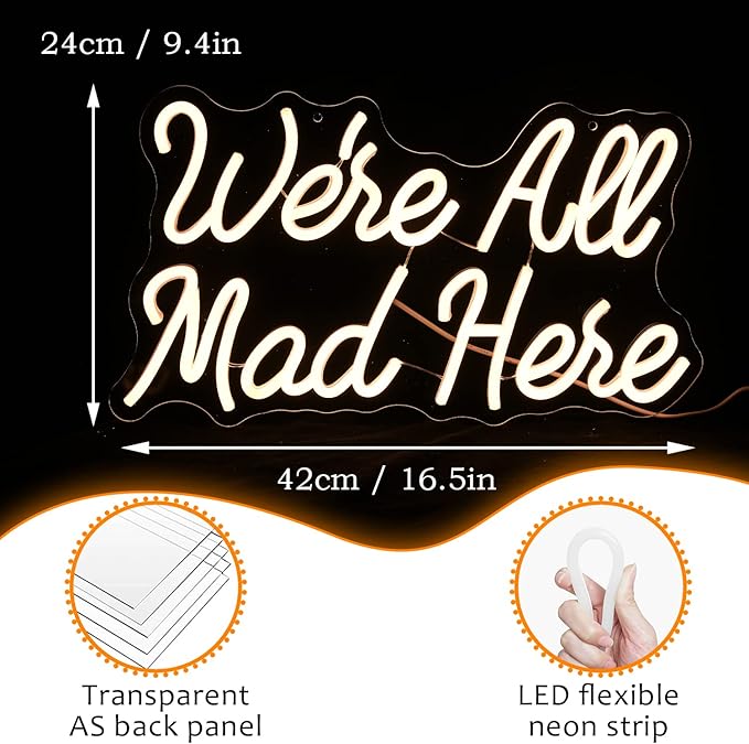 We Are All Mad Here Neon Sign Letter LED Neon Lights Dimmable USB Powered - Image 4