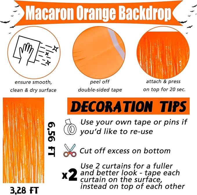 4 Pack Orange Fringe Curtain Backdrop, 3.2Ft x 6.6Ft Metallic Tinsel Foil - Image 2