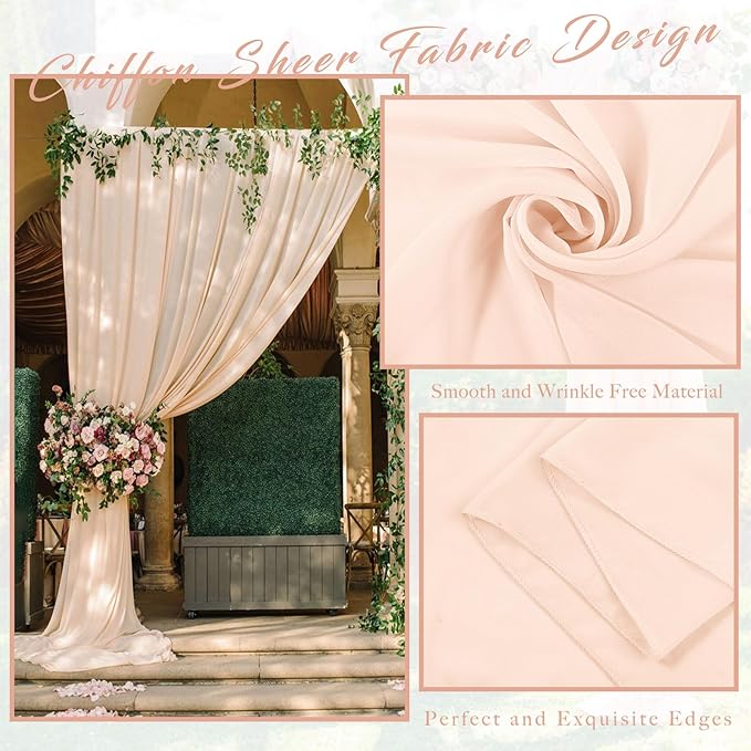 2 Panels 20Ft Length x 28" Width Light Peach Wedding Arch Draping Fabric Arch - Image 4