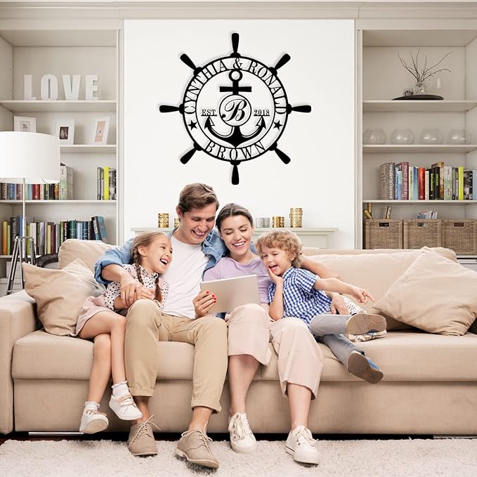 Customized Family Name Sign, Nautical Wall Decor, Anchor Compass Metal Sign - Image 2