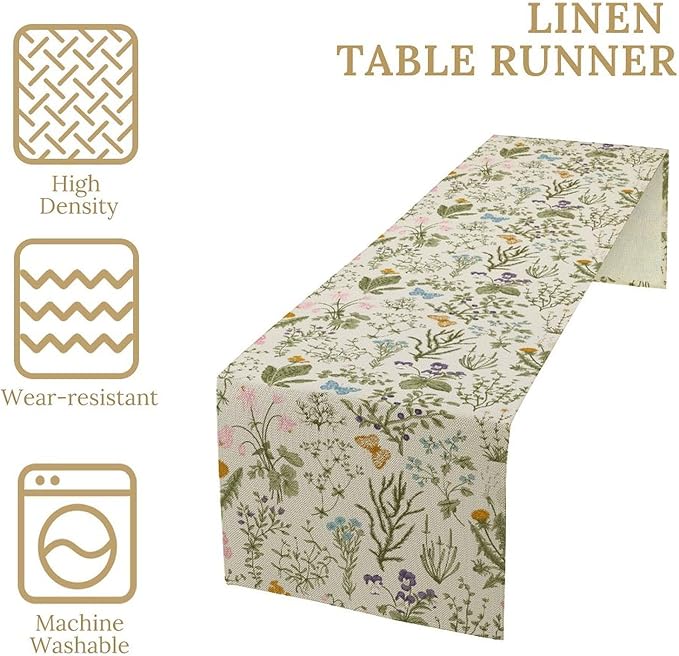 Wildflowers Floral Table Runner, Retro Flower Butterfly Seasonal Spring Summer - Image 3