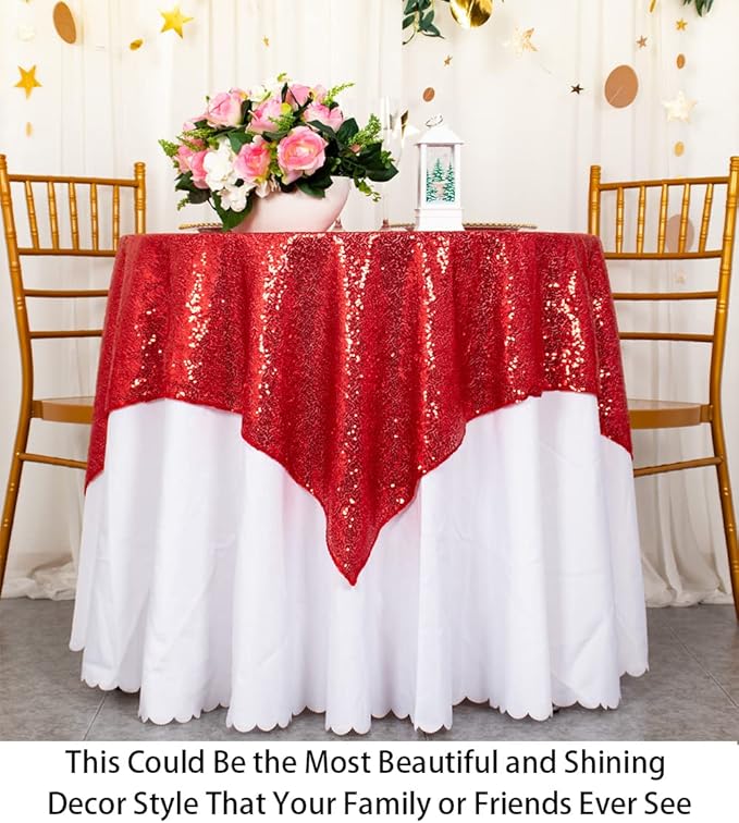 ShinyBeauty Sequin Tablecloth Square 54x54-Inch Red Table Cloths - Image 4