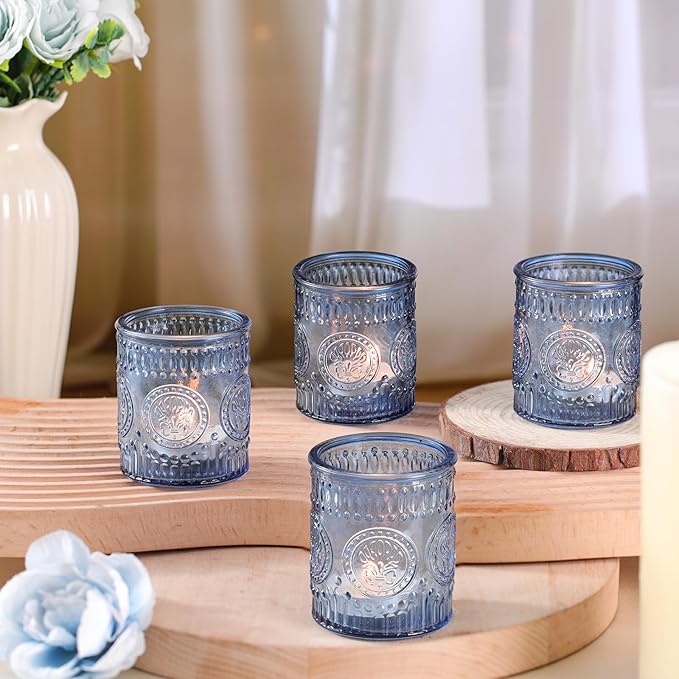 24 Pcs Blue Votive Candle Holders, Glass Tealight Candle Holders - Image 5