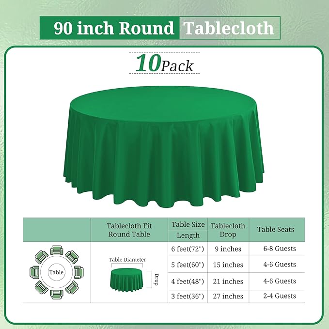 10 Pack Green Round Tablecloths - Image 2