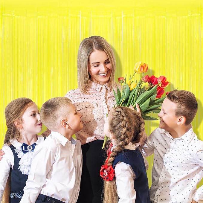 10 Pack Yellow Foil Curtain Backdrop 3.2ft x 8.2ft Macaron Tinsel Foil Fringe - Image 7